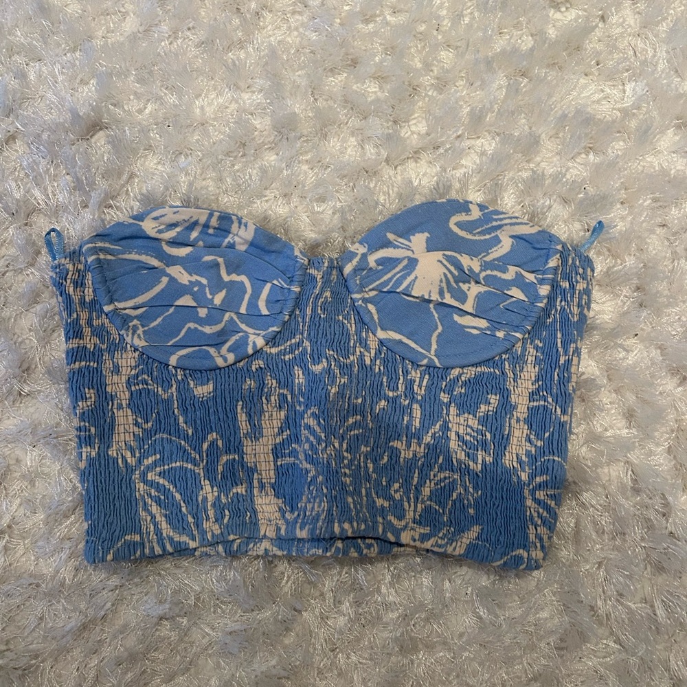 Zara Blue and White Patterned Crop Top